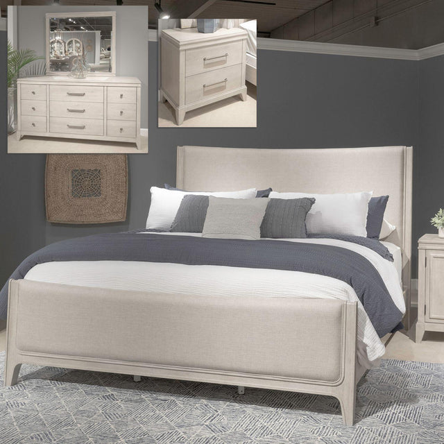 Liberty Furniture New Haven - 4 Piece Bedroom Set (King Upholstered Bed, Dresser & Mirror, Night Stand) - White
