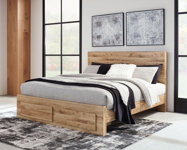Ashley Hyanna - Tan - King Panel Bed With Footboard Storage
