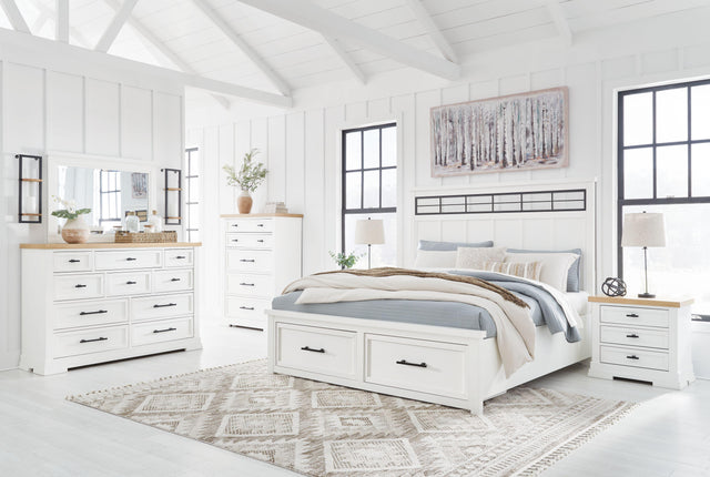 Ashley Ashbryn - White / Natural - 5 Pc. - Dresser, Mirror, Queen Panel Storage Bed