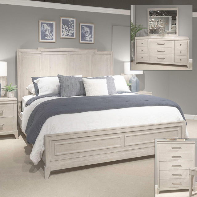 Liberty Furniture New Haven - 4 Piece Bedroom Set (California King Panel Bed, Dresser & Mirror, Chest) - White