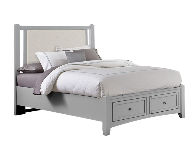 Vaughan-Bassett Bonanza - Full Size Pebble Gray Upholstered Bed With Storage Footboard - Gray