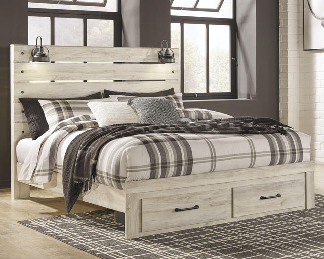 Ashley Cambeck - Whitewash - King Panel Bed with 2 Storage Drawers