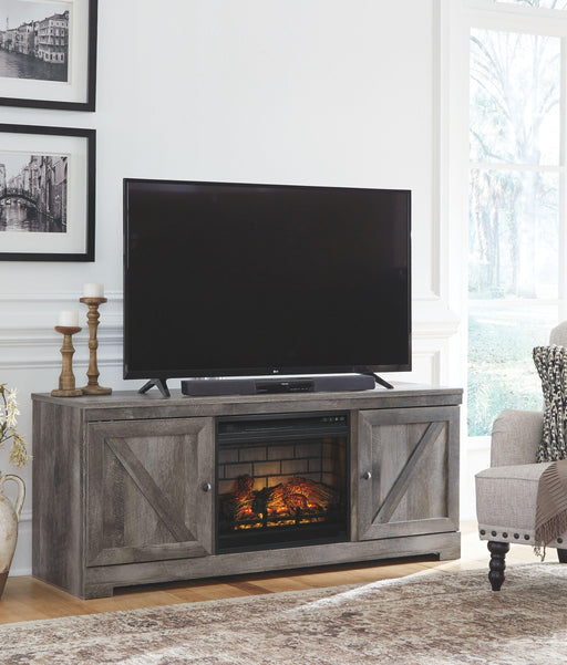 Ashley Wynnlow - Gray - 2 Pc. - 63" TV Stand With Faux Firebrick Fireplace Insert