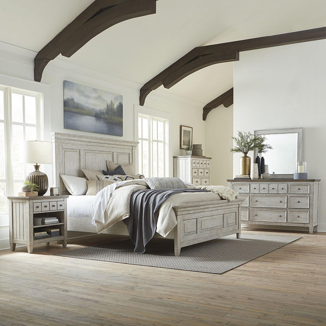 Liberty Furniture Heartland - 5 Piece Bedroom Set (King Panel Bed, Dresser & Mirror, Chest, Nightstand) - White