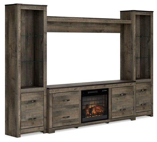 Ashley Trinell - Brown - 4-Piece Entertainment Center With 72" TV Stand And Faux Firebrick Fireplace Insert