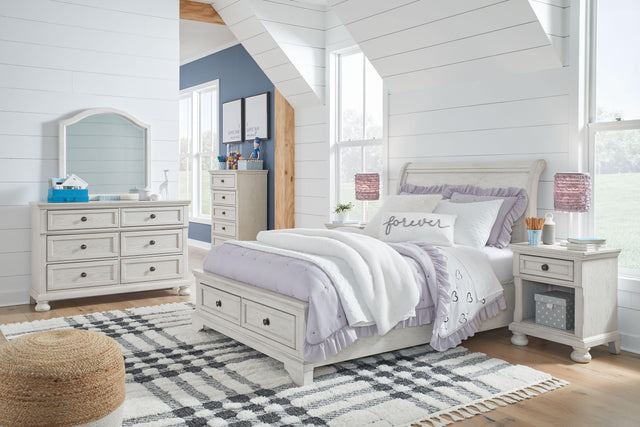 Ashley Robbinsdale - Antique White - 8 Pc. - Dresser, Mirror, Chest, Full Sleigh Storage Bed, 2 Nightstands