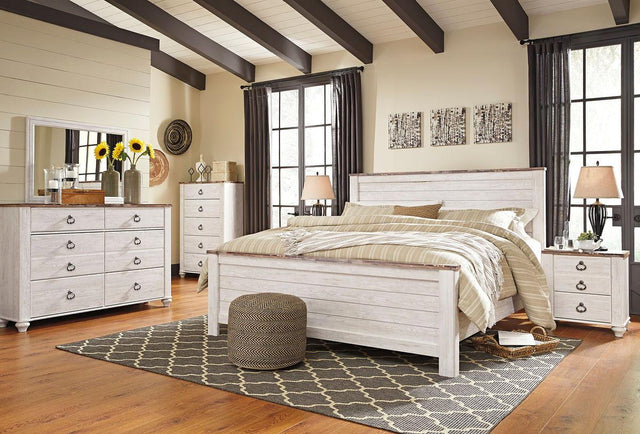 Ashley Willowton - Whitewash - 6 Pc. - Dresser, Mirror, Chest, King Panel Bed