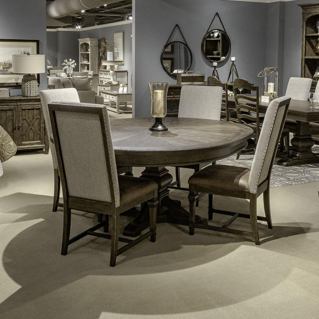 Liberty Furniture Paradise Valley - 5 Piece Pedestal Table Set (Upholstered Side Chairs) - Dark Brown