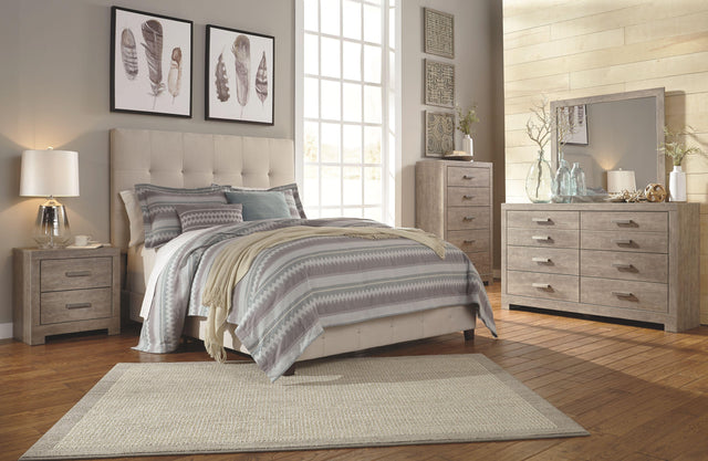 Ashley Culverbach - Gray - 5 Pc. - Dresser, Mirror, Queen Upholstered Bed, 2 Nightstands