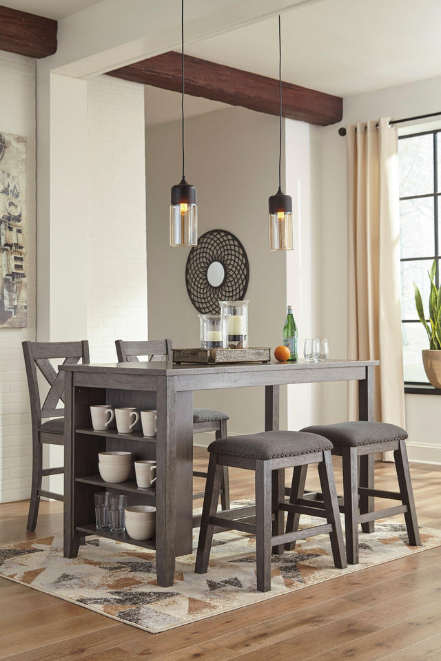 Ashley Caitbrook - Gray - 5 Pc. - Counter Table, 2 Stools, 2 Barstools