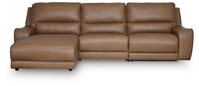 Ashley DeepWakes - 3-Piece Power Reclining Sofa With LAF Press Back Power Chaise - Caramel