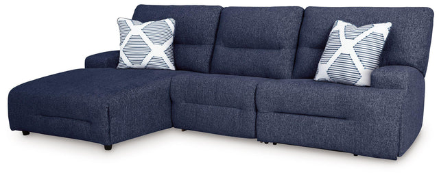 Ashley Acklen Place - Navy - 3-Piece Power Reclining Sectional With LAF Power Reclining Back Chaise