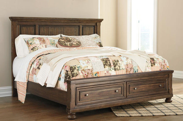 Ashley Flynnter - Medium Brown - Queen Panel Bed With 2 Storage Drawers