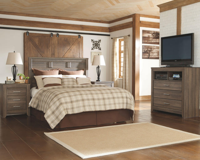 Ashley Juararo - Dark Brown - 3 Pc. - Dresser, Mirror, Queen Panel Headboard