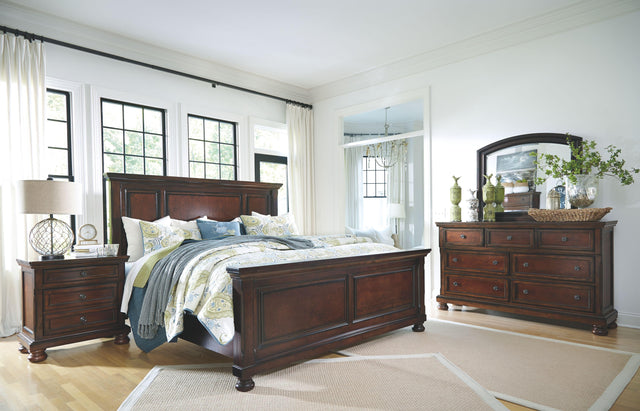 Ashley Porter - Rustic Brown - 5 Pc. - Dresser, Mirror, Queen Panel Bed