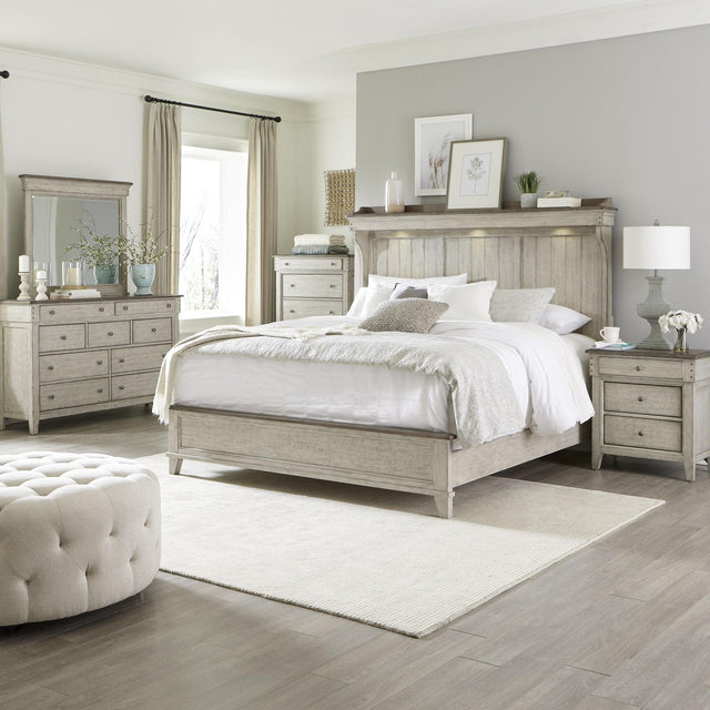 Liberty Furniture Ivy Hollow - 5 Piece Bedroom Set (Queen Mantle Bed, Dresser & Mirror, Chest, Nightstand) - White