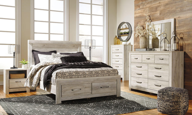 Ashley Bellaby - Whitewash - 6 Pc. - Dresser, Mirror, Queen Platform Bed with 2 Storage Drawers