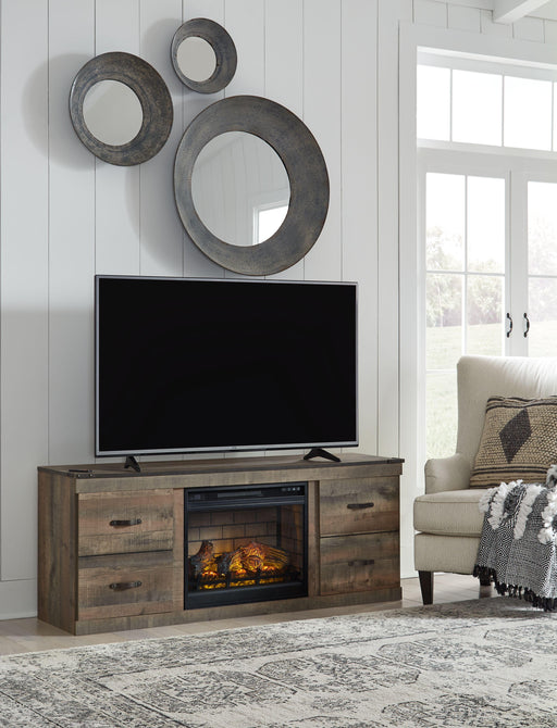 Ashley Trinell - Brown - TV Stand With Electric Fireplace