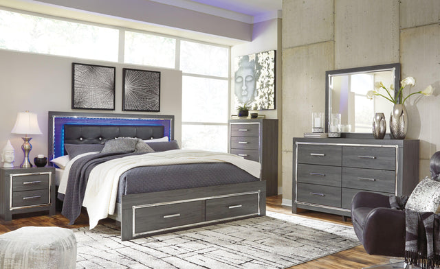 Ashley Lodanna - Gray - 8 Pc. - Dresser, Mirror, King Platform Bed with 2 Storage Drawers, 2 Nightstands