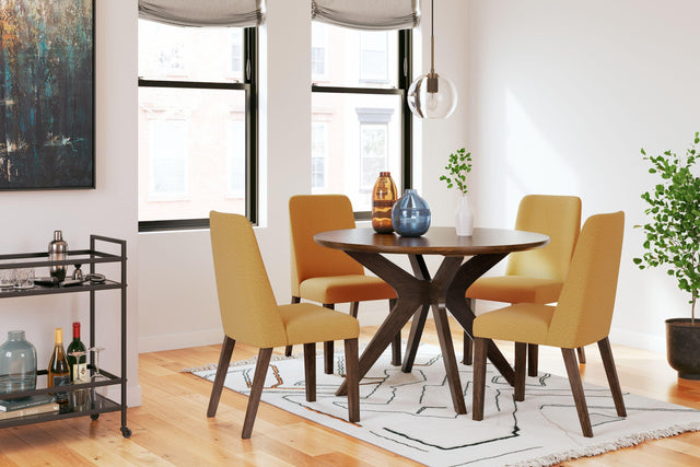 Ashley Lyncott - Brown / Yellow - 5 Pc. - Dining Room Table, 4 Side Chairs