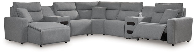 Ashley Modmax - Salt And Pepper - 7-Piece Power Reclining Sectional With LAF Power Chaise And With Audio Console