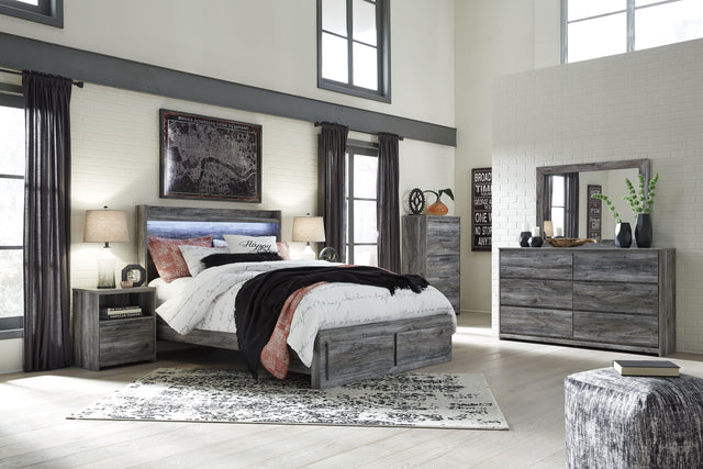 Ashley Baystorm - Gray - 6 Pc. - Dresser, Mirror, Queen Panel Bed with 2 Storage Drawers