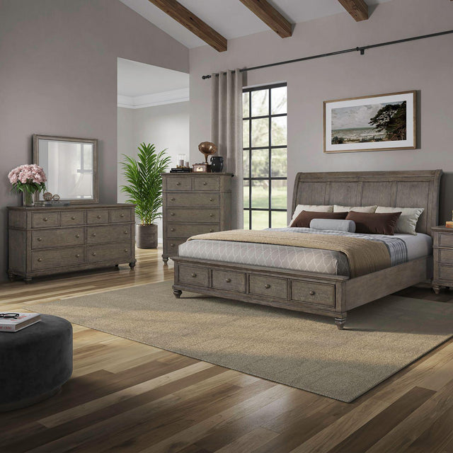 Liberty Furniture Twin Lakes - 4 Piece Bedroom Set (King Storage Bed, Dresser & Mirror, Chest) - Gray