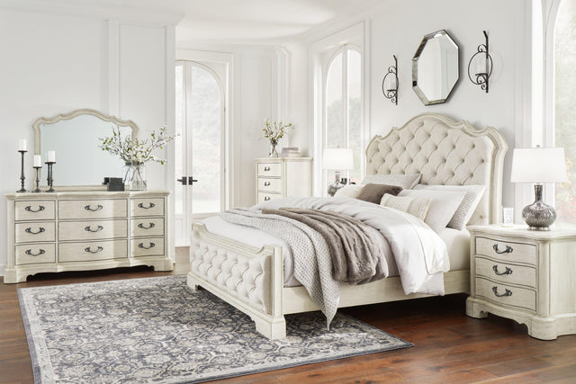 Ashley Arlendyne - Antique White - 7 Pc. - Dresser, Mirror, California King Upholstered Bed, 2 Nightstands
