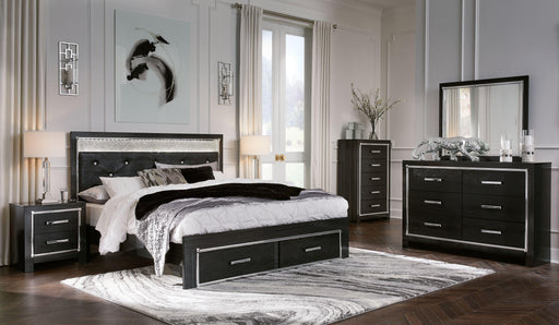 Ashley Kaydell - Black - 8 Pc. - Dresser, Mirror, Chest, King Upholstered Glitter Panel Storage Bed, 2 Nightstands