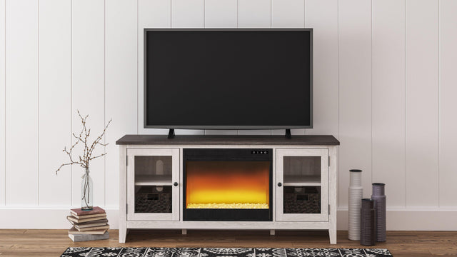 Ashley Dorrinson - White / Black / Gray - 60" TV Stand with Fireplace Insert Glass/Stone