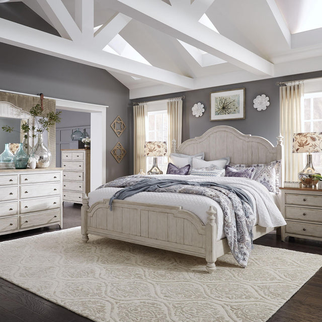 Liberty Furniture Farmhouse Reimagined - 5 Piece Bedroom Set (Queen Poster Bed, Dresser & Mirror, Chest, Nightstand) - White