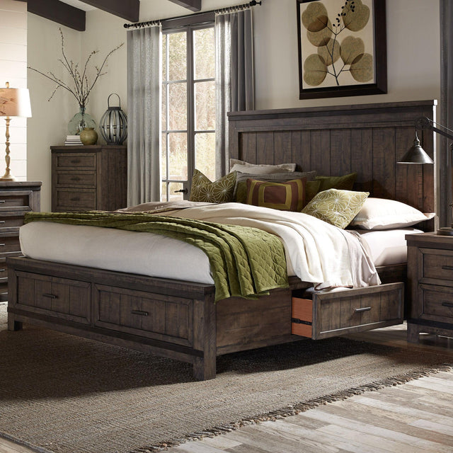 Liberty Furniture Thornwood Hills - King Two Sided Storage Bed - Dark Brown