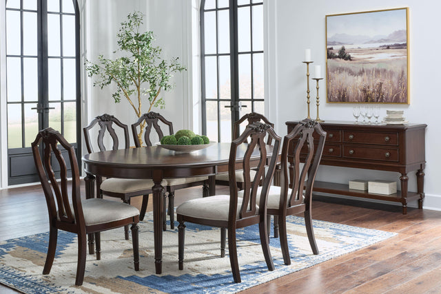 Ashley Lavinton - Brown - 8 Pc. - Dining Room Extension Table, 6 Side Chairs, Server