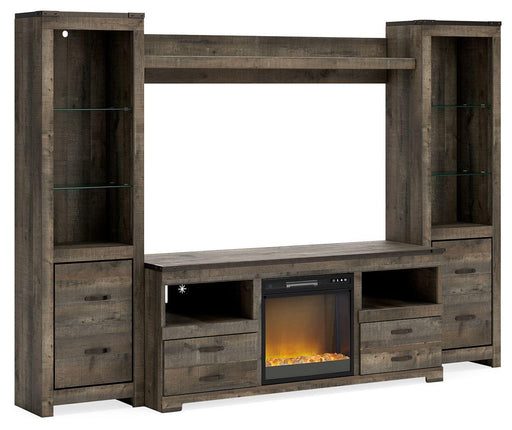 Ashley Trinell - Brown - 4-Piece Entertainment Center With 63" TV Stand And Glass/Stone Fireplace Insert
