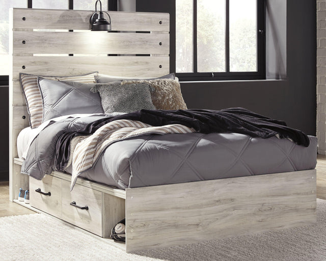 Ashley Cambeck - Whitewash - Full Panel Bed with Side Storage Drawers