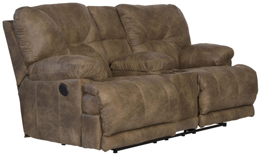 Catnapper Voyager - Power Lay Flat Reclining Console Loveseat - Brandy - Fabric