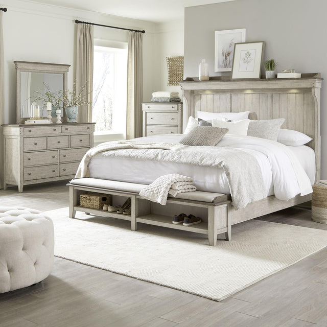 Liberty Furniture Ivy Hollow - 4 Piece Bedroom Set (Queen Mantle Storage Bed, Dresser & Mirror, Chest) - White
