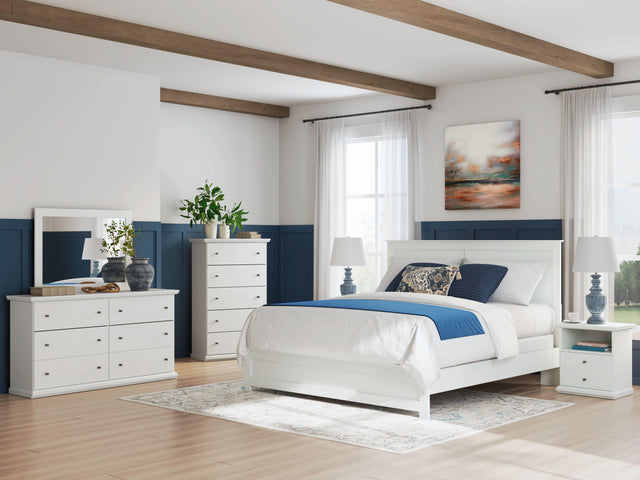 Ashley Bostwick Shoals - White - 6 Pc. - Dresser, Mirror, King Panel Bed With Framed Footboard, 2 Nightstands