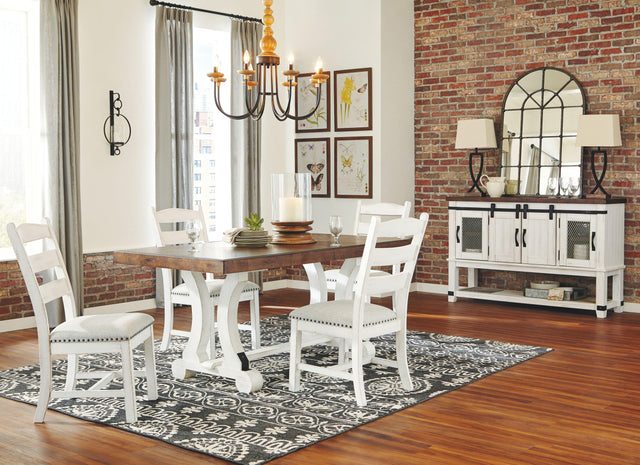 Ashley Valebeck - White / Brown - 6 Pc. - Dining Room Table, 4 Side Chairs, Server