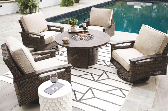 Ashley Paradise Trail - Medium Brown - 5 Pc. - Conversation Set with 4 Swivel Lounge Chairs