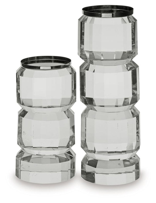 Ashley Brentley Candle Holder Set (2/CN) - Clear/Silver Finish