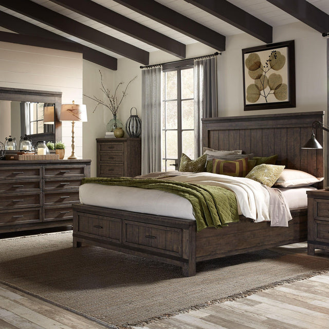 Liberty Furniture Thornwood Hills - 3 Piece Bedroom Set (King Storage Bed, Dresser & Mirror) - Dark Brown