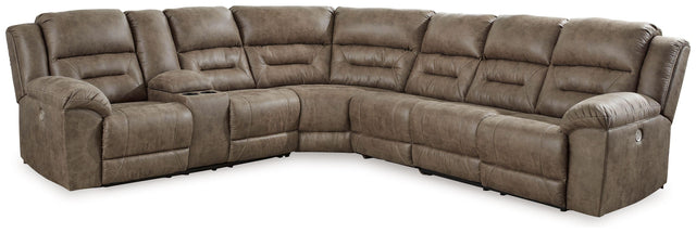 Ashley Ravenel - Fossil - 4-Piece Power Reclining Sectional With Laf Power Reclining Loveseat With Console