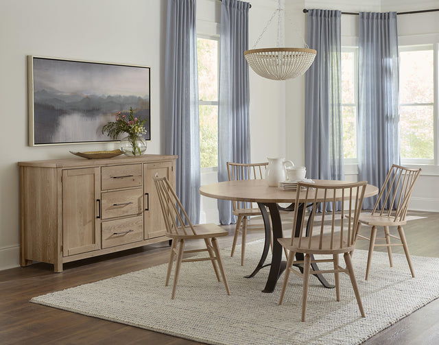 Vaughan-Bassett Dovetail - Solid American Oak - Round 48" Table With A Metal Pedestal - Bleached White