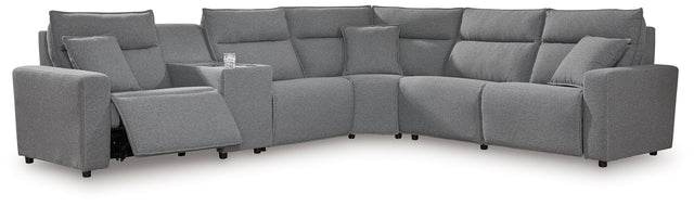 Ashley Modmax - Salt And Pepper - 6-Piece Reclining Sectional With Storage Console And With RAF Zero Wall Power Recliner