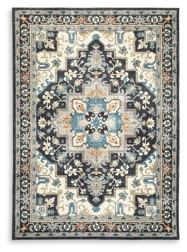 Ashley Leningston Washable Large Rug - Black/Cream/Blue