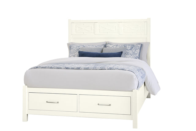 Vaughan-Bassett Tide & Timber - King - Fretwork Panel Storage Bed - Soft White Maple