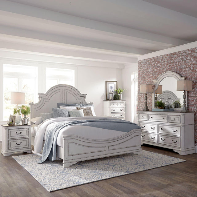 Liberty Furniture Magnolia Manor - 5 Piece Bedroom Set (Queen Panel Bed, Dresser & Mirror, Chest, Nightstand) - White
