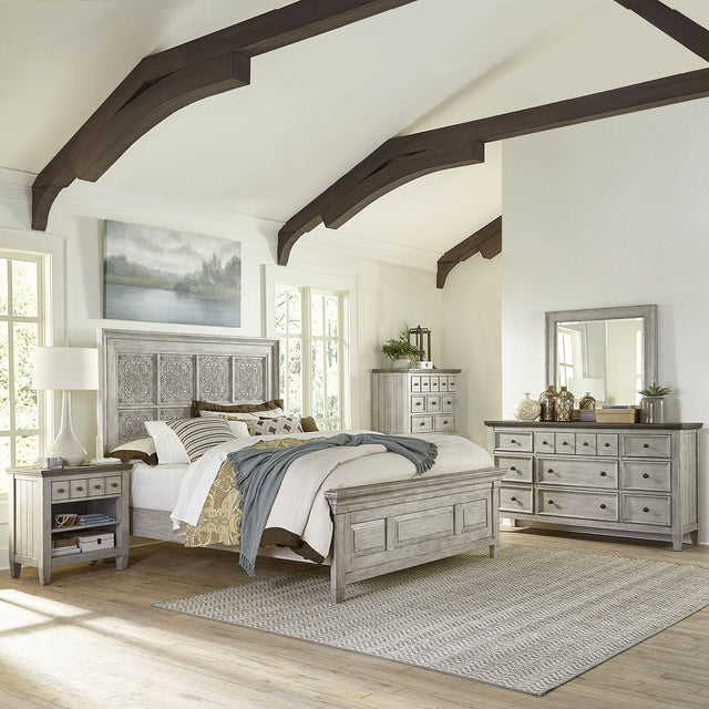 Liberty Furniture Heartland - 5 Piece Bedroom Set (King California Panel Bed, Dresser & Mirror, Chest, Nightstand) - White