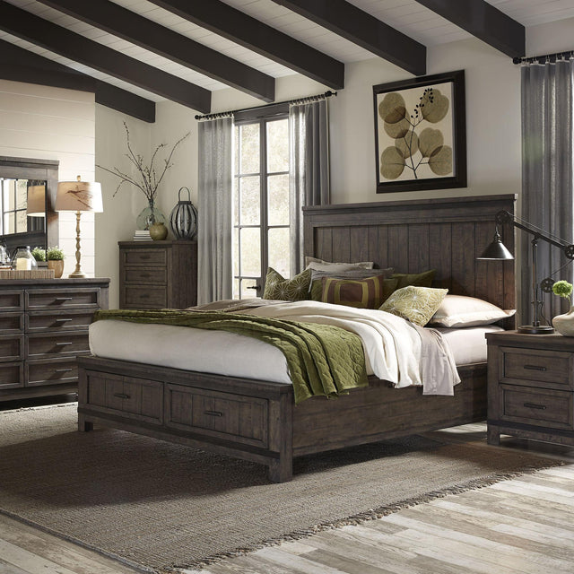 Liberty Furniture Thornwood Hills - 4 Piece Bedroom Set (King Two Sided Storage Bed, Dresser & Mirror, Nightstand) - Dark Brown